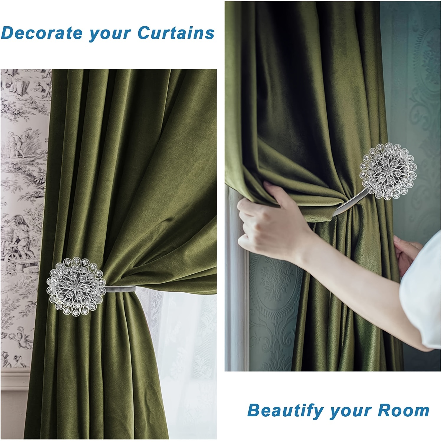 Visland 2PCS Luxury Big Crystal Magnetic Curtain Tieback Flower