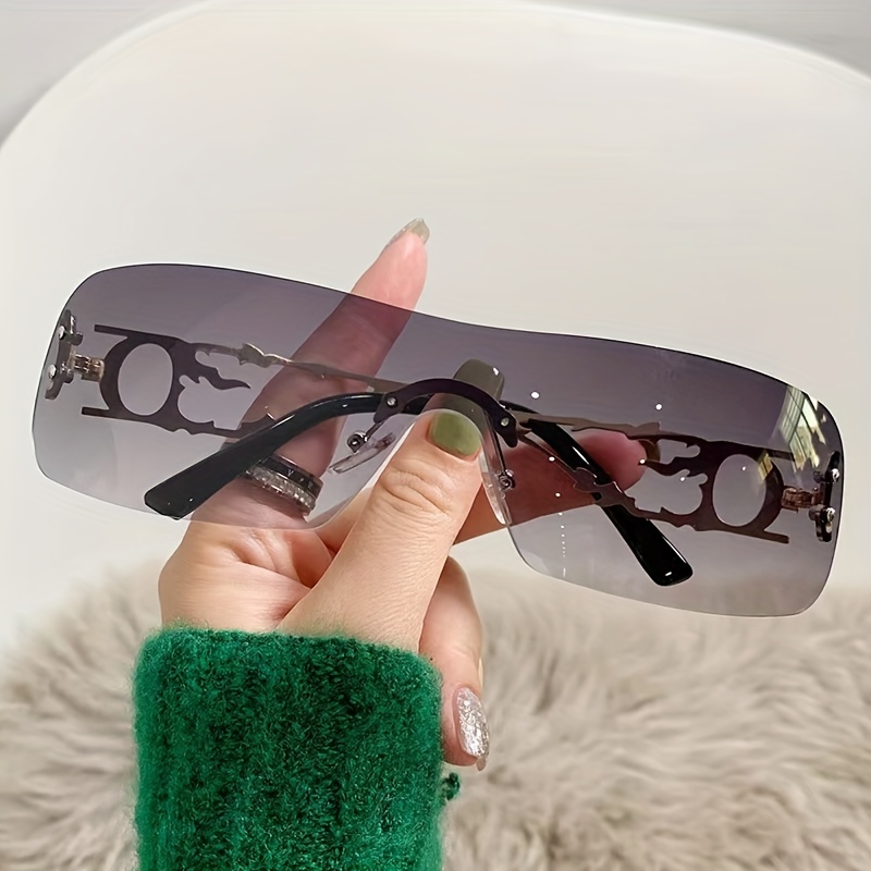 Girl's Rimless Hollow Novelty Design Sunglasses, Millennium Edge-cut  Sunglasses Party Beach Travel Sunshade Sunglasses - Temu