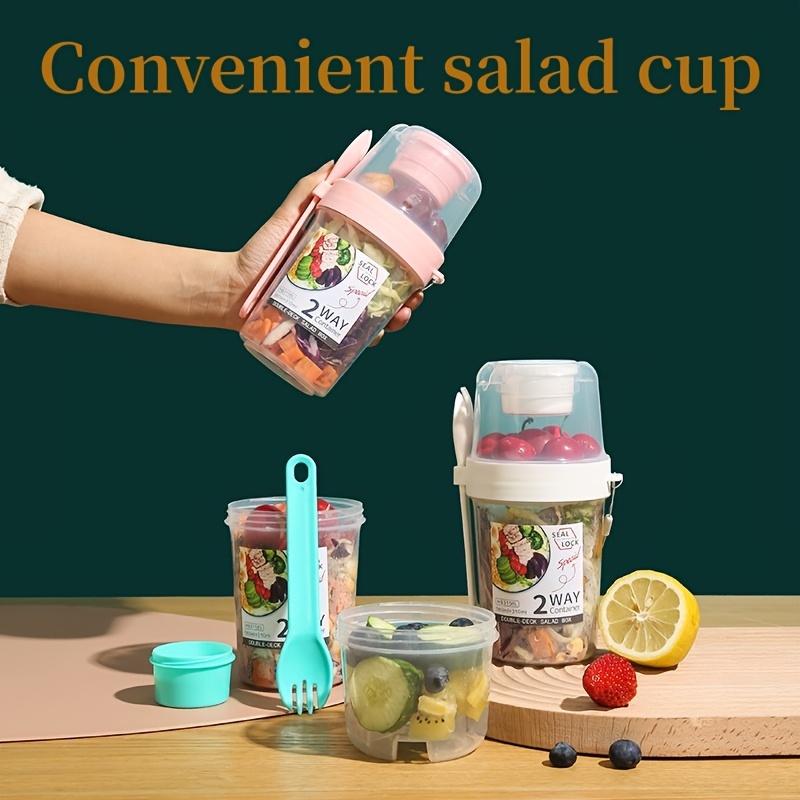 1pc Vegetable Salad Cup Mason Jar With Spoon & Salad Dressing Container,  Yogurt Cup, Low Fat Milk Cup For Health Diet And Weight Loss, Portable And  Convenient For Outdoor