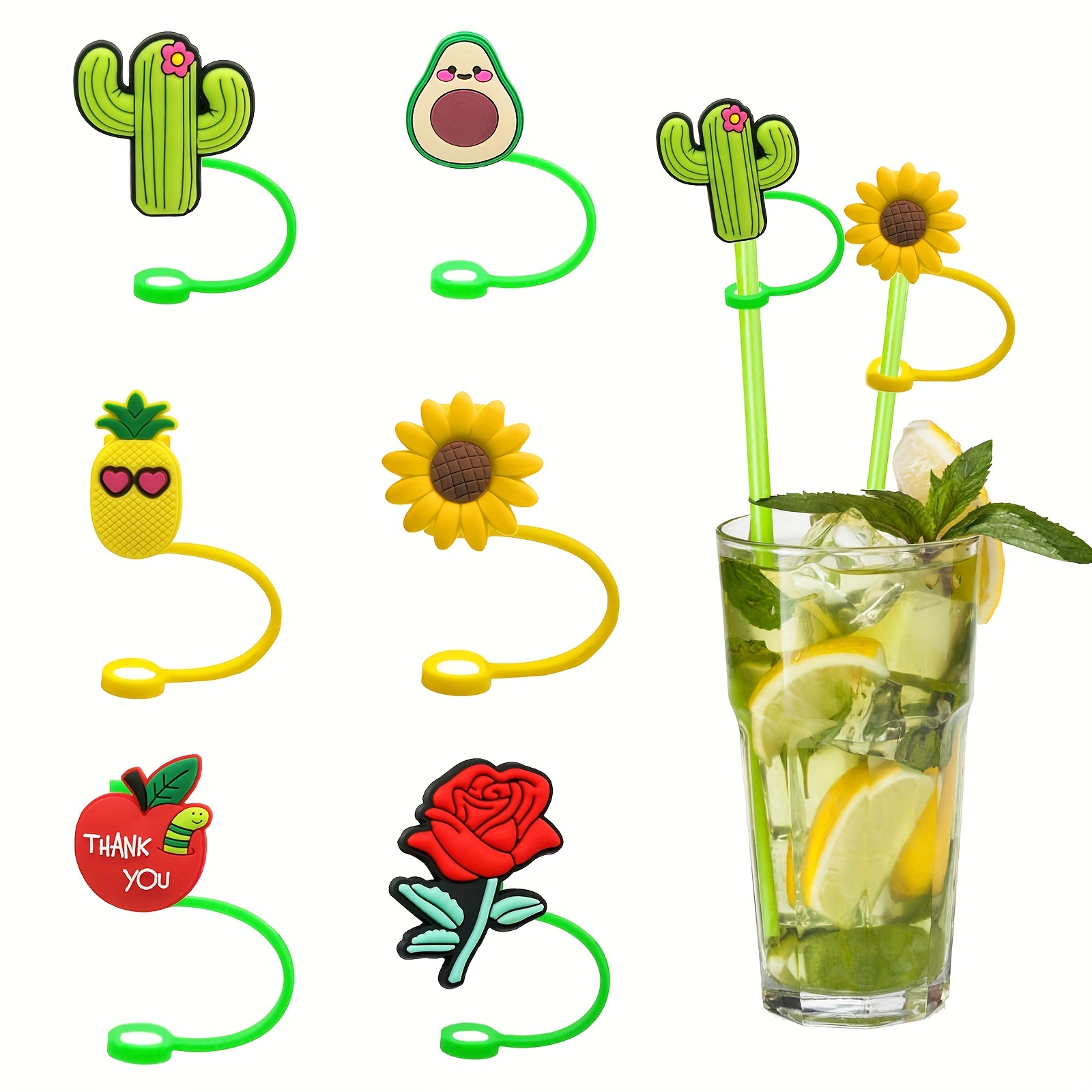 Reusable Straw Tips Cover - Sunflower Pattern, Dust-proof Plug, Party  Decorative Buckle - Temu