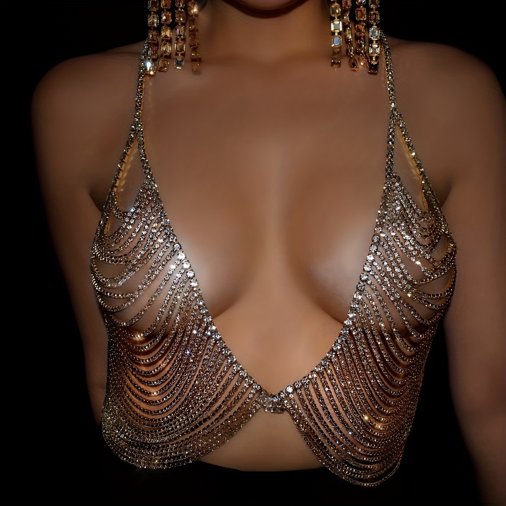 Luxury Women Sexy Body Chain Shiny Rhinestone Bralette Body Bra Necklace  Jewelry