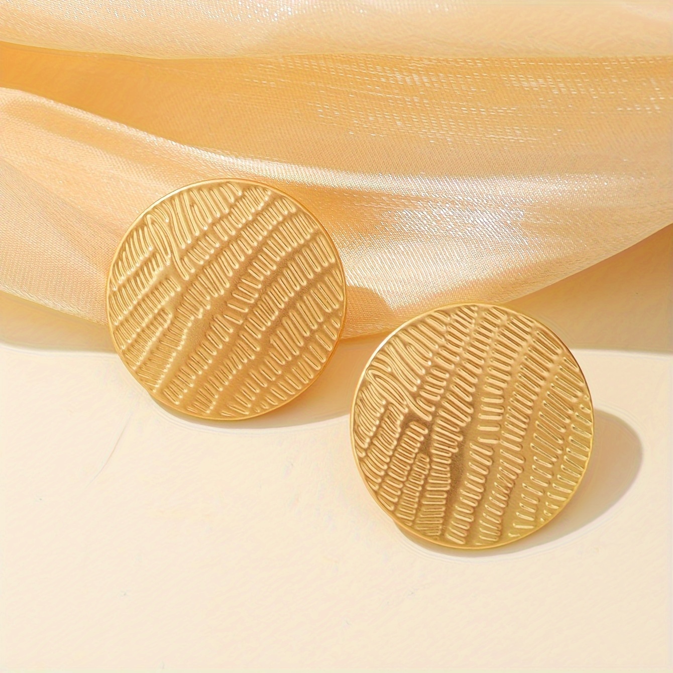 Warm Golden Ear Clips with Threaded Round Ear Studs for Women
