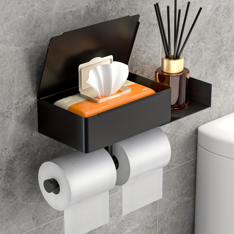 Wealone Soporte de papel higiénico 4 en 1 con caja de almacenamiento, rollo  de papel higiénico de bambú de pie, organizador dispensador de toallitas