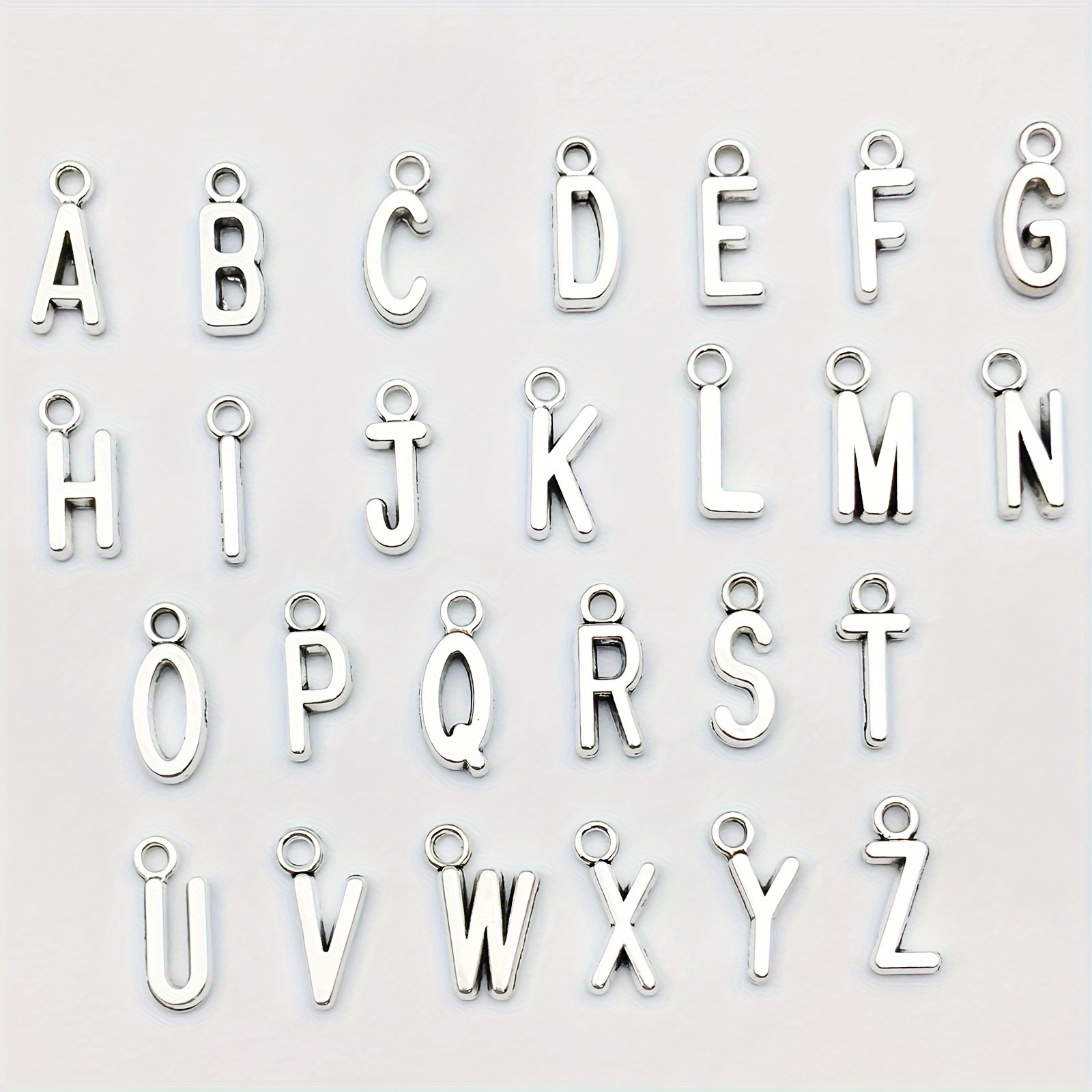 26pcs/pack Zinc Alloy Antique Silvery/Cyan Letters A-Z Charms Pendant, For  DIY Jewelry Making, Earrings Bracelet Necklace Handmade Jewelry Accessories