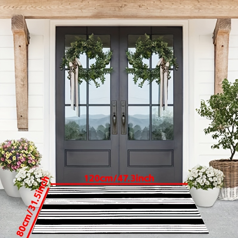 OJIA Front Door Mat 24x35 Black & White Front Door Rug Washable Entry Rug  Cotton Handwoven Indoor Outdoor Doormat Small Area Rugs for Porch/Entrance