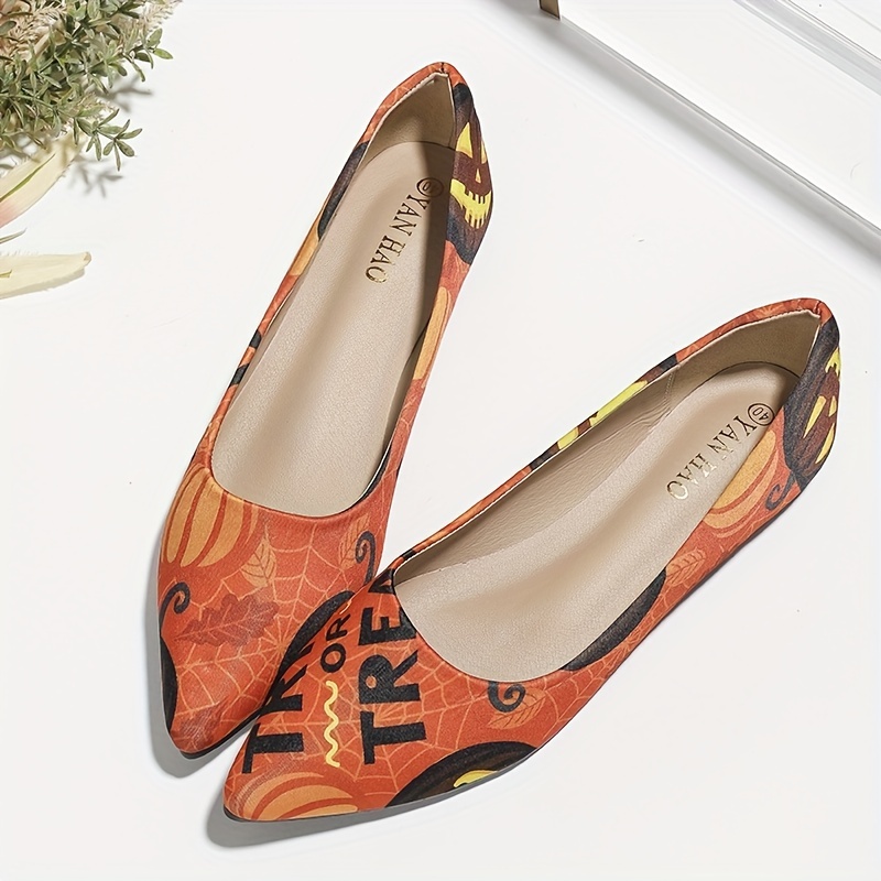 Women's Pumpkin Print Flat Mules, Elegant Point Toe Dress Shoes,  Lightweight Slip On Halloween Shoes - Temu