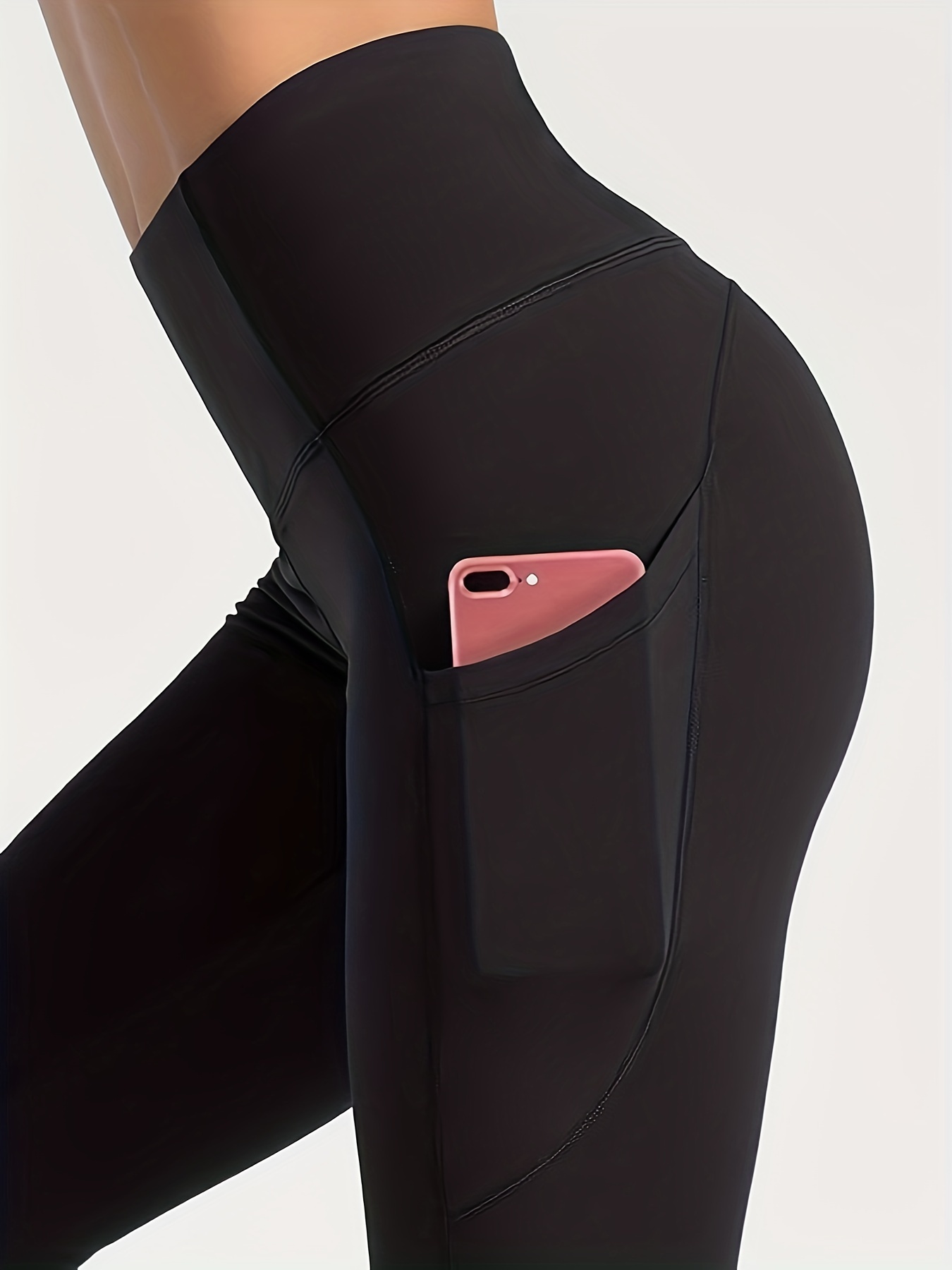 Wide Waistband Sports Leggings With Phone Pocket, Naked Feel Comfortable  Fitness Exercise Running Tight Yoga Pants, Women's Activewear With Phone