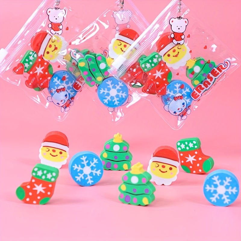 Cartoon Santa Claus Christmas Tree Eraser Set Pvc Zipper - Temu