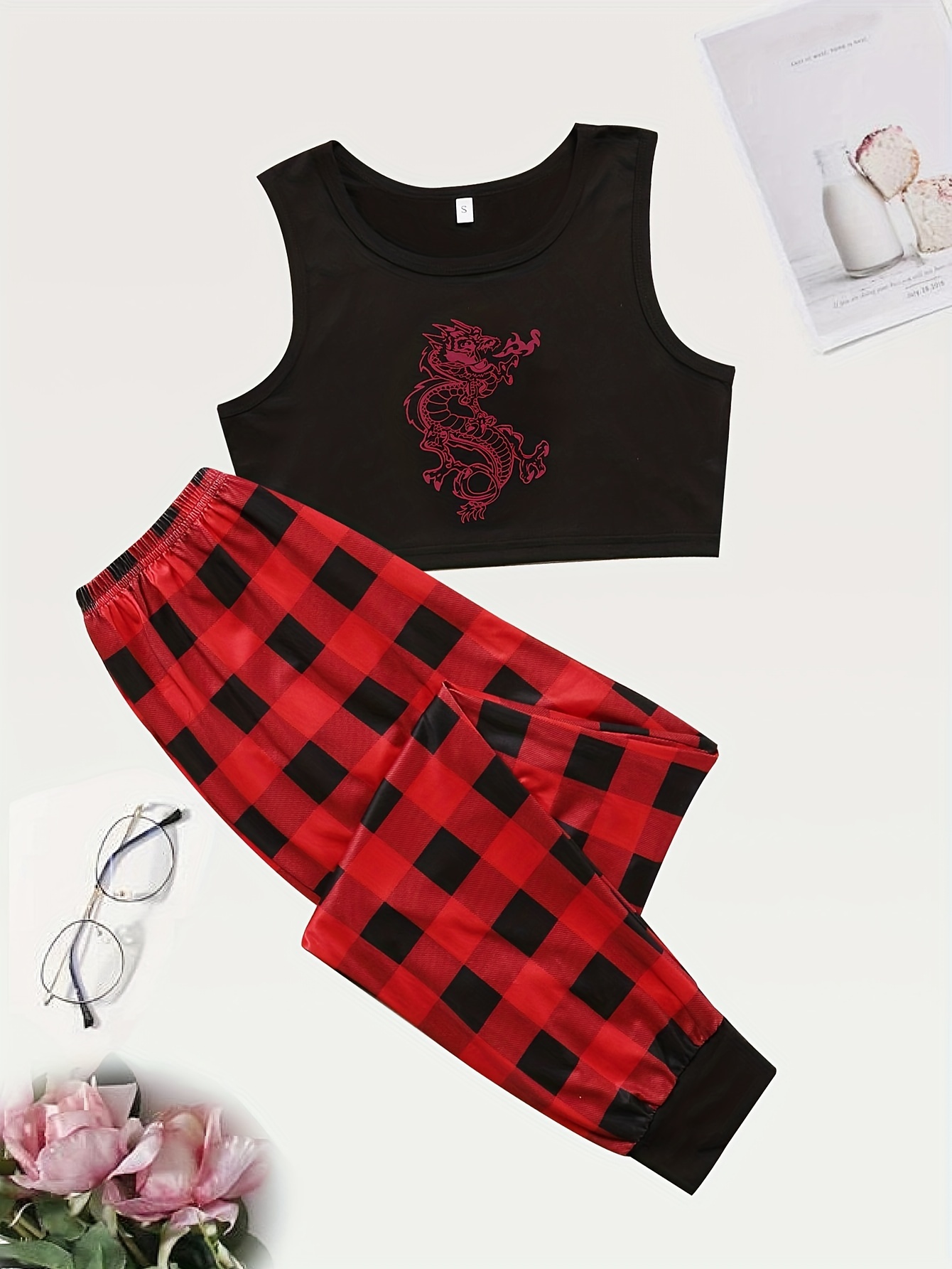 Pajama Camisole Top and Pants - Dark red - Ladies