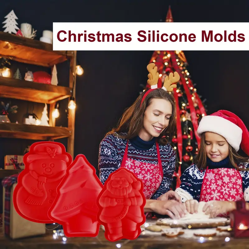 3pcs Christmas Silicone Molds For Baking, Nonstick Heat Resistant Silicone  Christmas Cake Molds, Large Size Santa Claus / Snowman / Christmas Tree Sha
