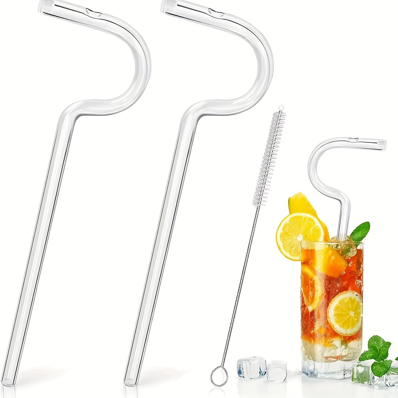 2PCS Fashion Anti Wrinkle Straw Reusable Glass Drinking Straw