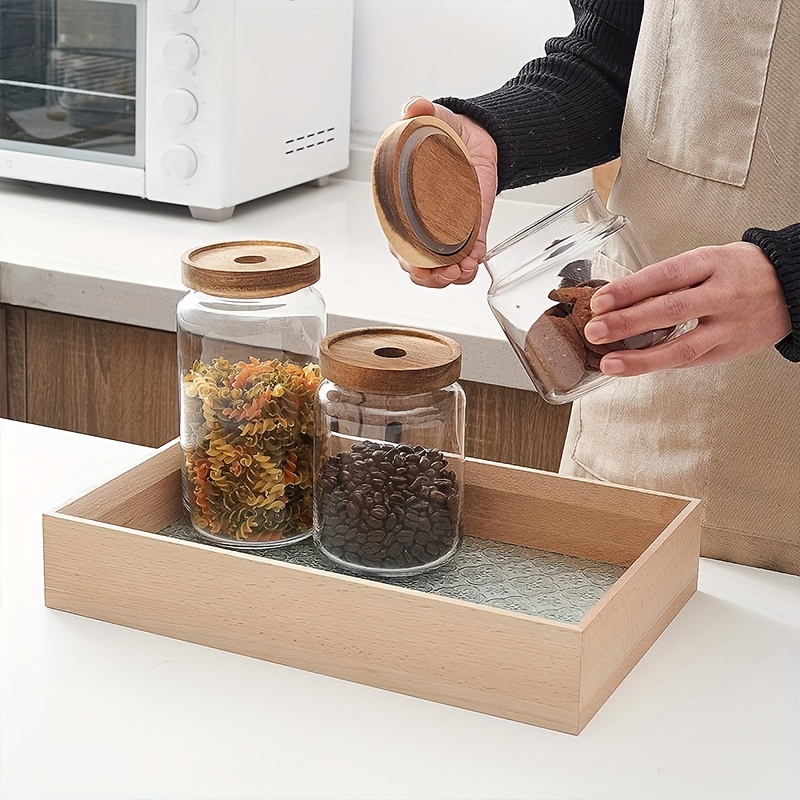 Square Airtight Glass Jars Container With Bamboo Lid For Kitchen Food Snack  Seasoning Pasta Storage Bottle