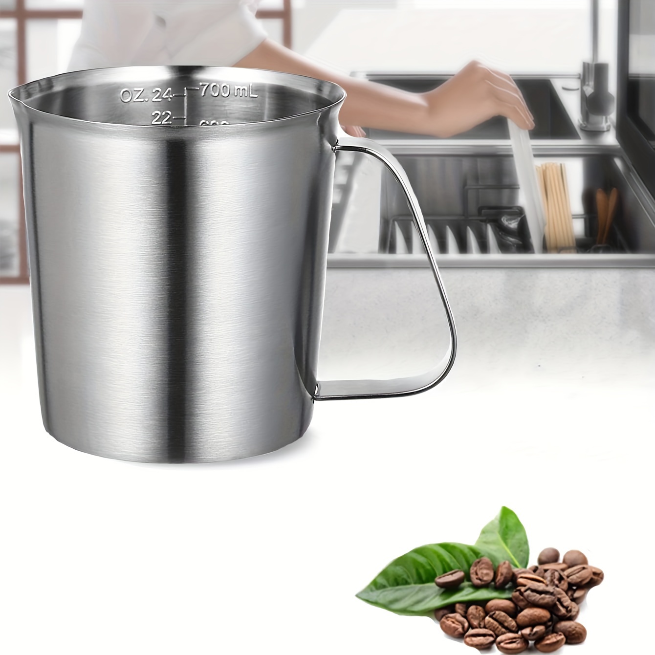 700ml Household Silver Stainless Steel Thickened Milk Frother Cup