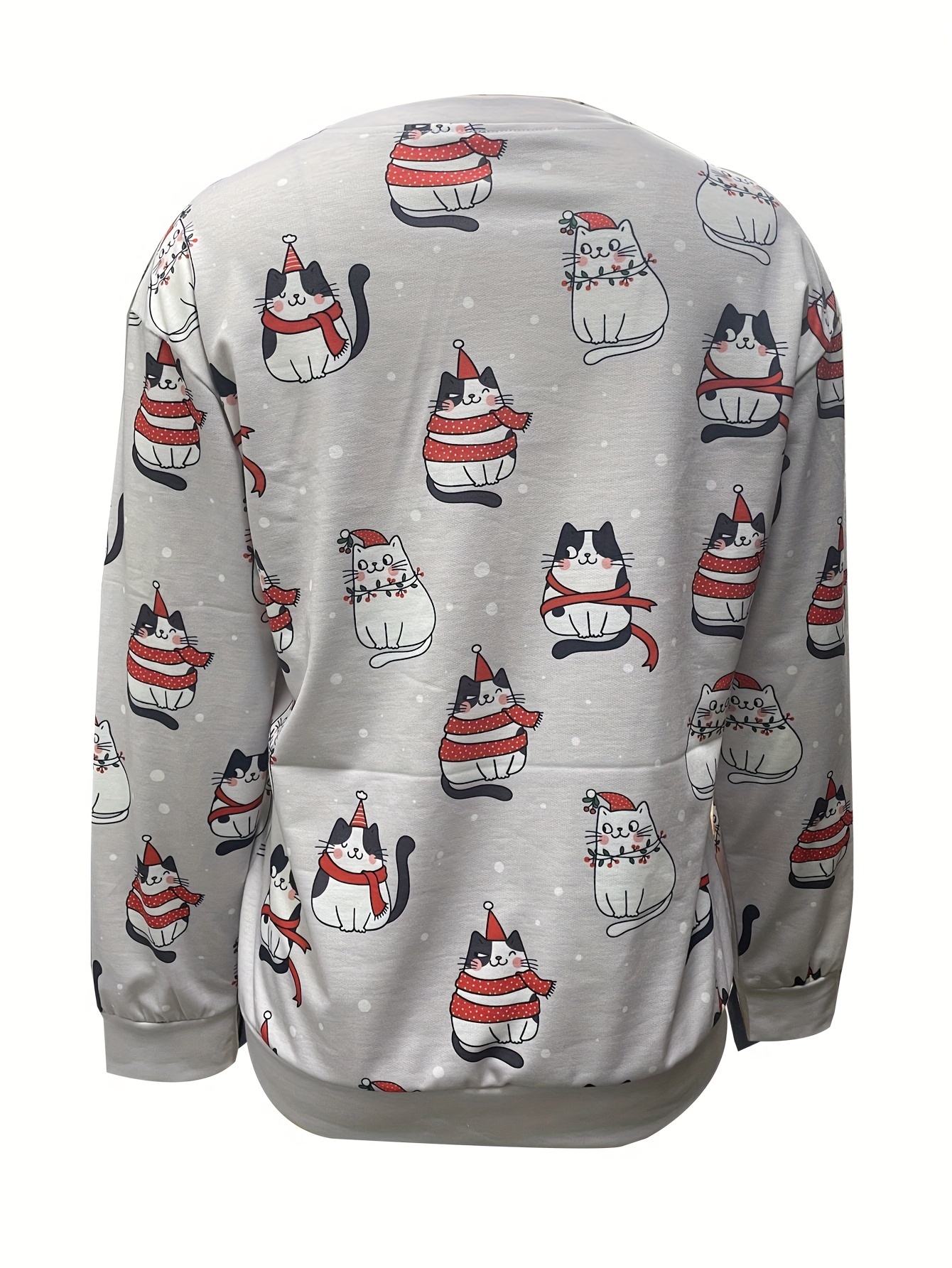 Womens Sweatshirt Fashion Casual Christmas Cat Printed Pattern O