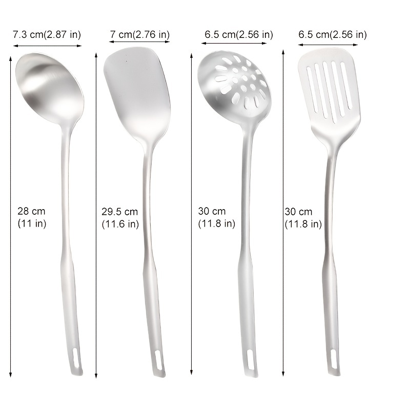 304 Stainless Steel Utensils Set, Extra-long Handle Cooking Tools, Cook  Shovel, Soup Spoon, Skimmer Spoon, Slotted Turner, Slotted Spoon, Pasta  Spoon, Kitchen Supplies - Temu