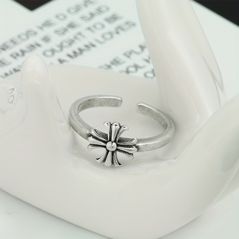Men's Retro Cross Flower Adjustable Opening Ring