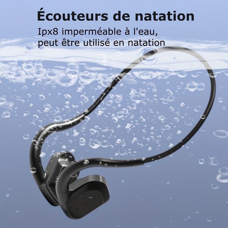 Bluetooth 5.0 Écouteur Natation à Conduction Osseuse,16 Go Mémoire
