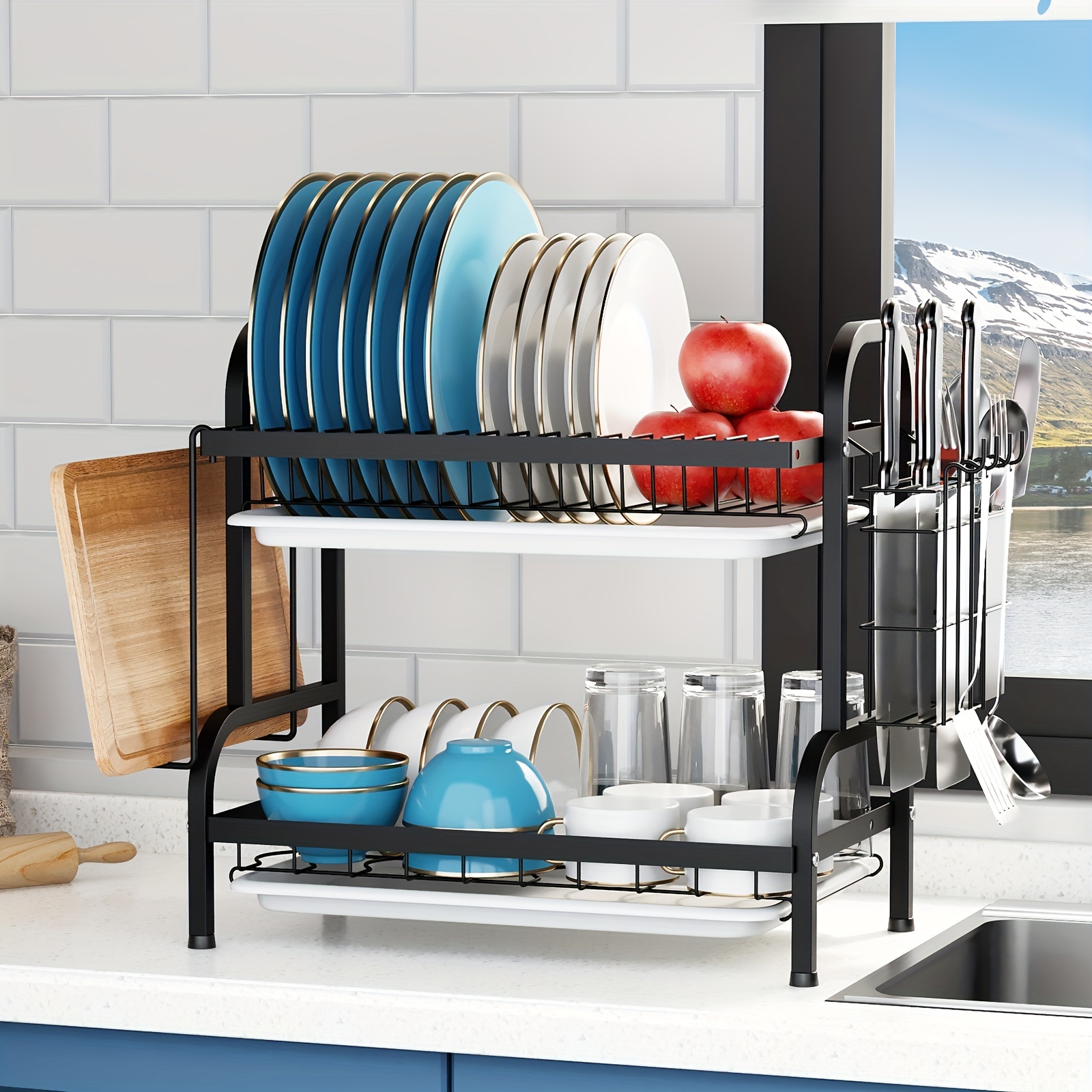 2/3 Tiers Dish Drying Rack, Dish Rack With Drainboard, Kitchen