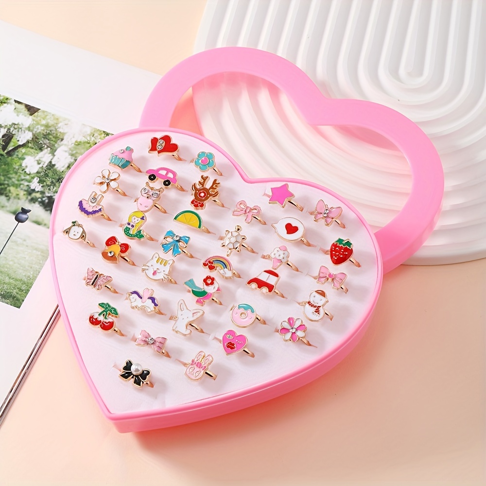 36Pcs/Set Cute Cartoon Rings Little Girls Jewelry Kids Birthday Gifts- with  Box