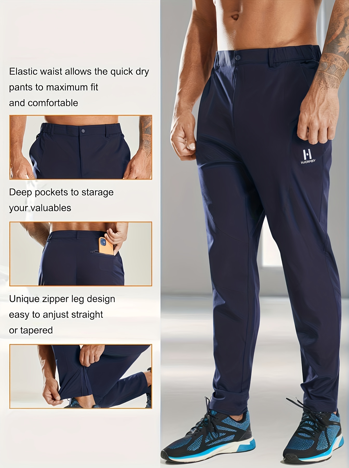 RARE NEW Xersion tapered fit quick dri reflective zipper pocket pants Men's  L