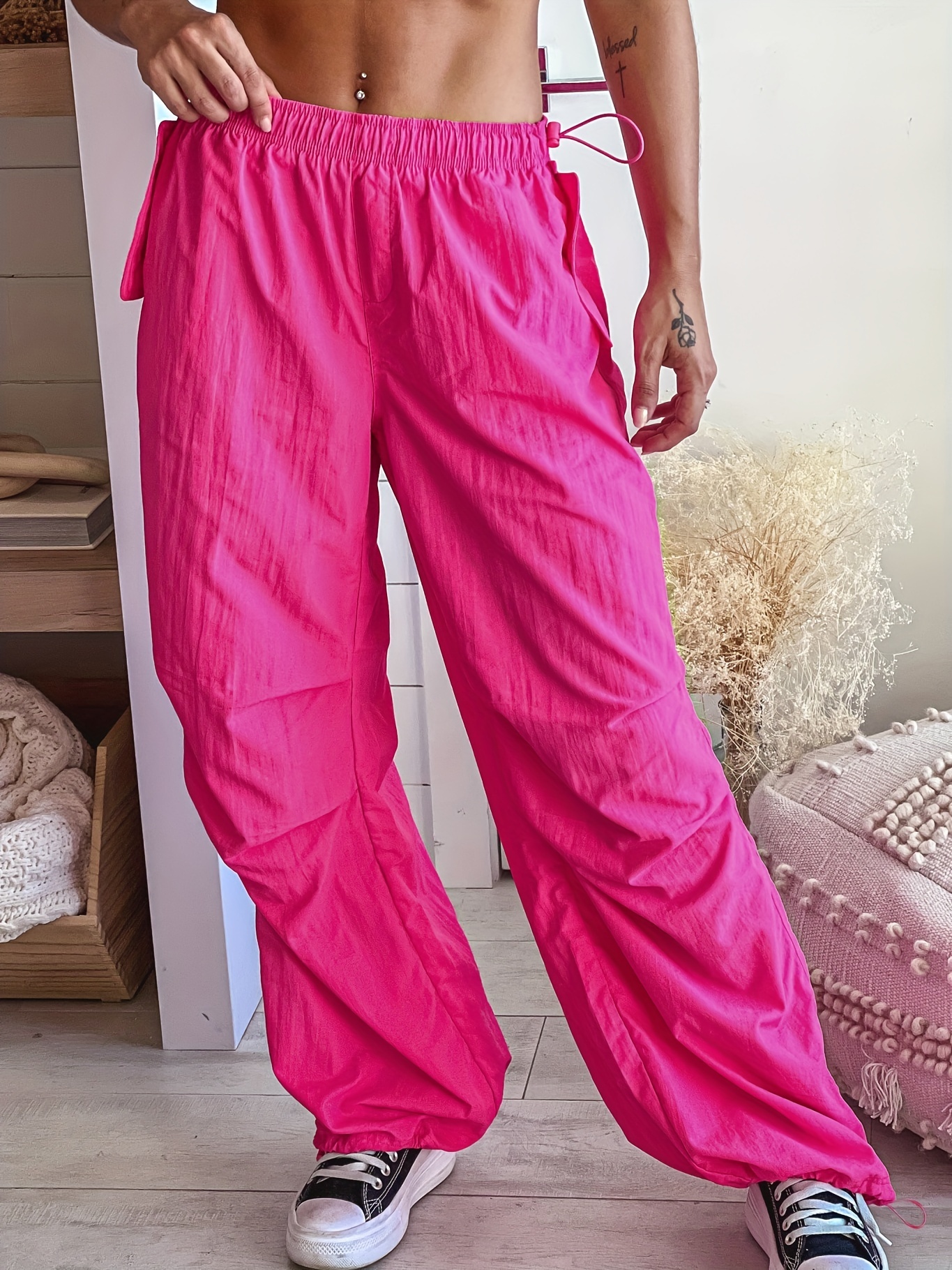 Solid Color Drawstring Capri Pants Casual Slim Pants Spring - Temu