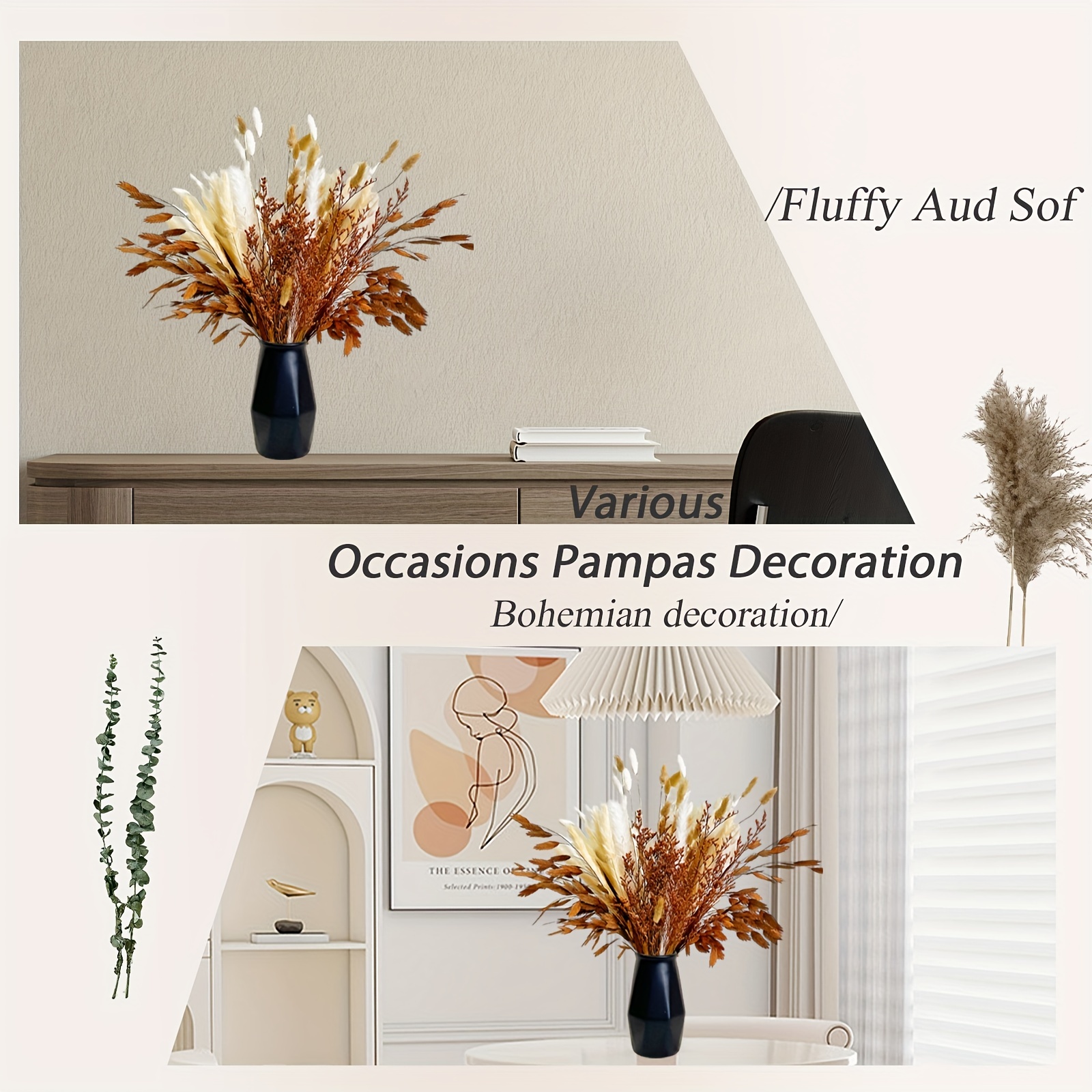  Pampas Grass Decor, 53 PCS Natural Dried Pampas Grass - Pampas  Grass, Reed, Bunny Tails, Fluffy Dried Floral Arrangements Bouquet for Boho  Room Home Wedding Decoration : Home & Kitchen