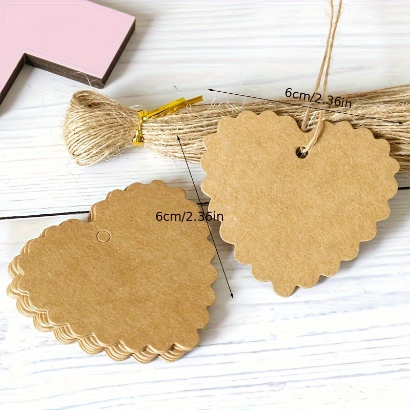 50pcs Blank Kraft Paper Tags with Strings Round Heart Shaped Card