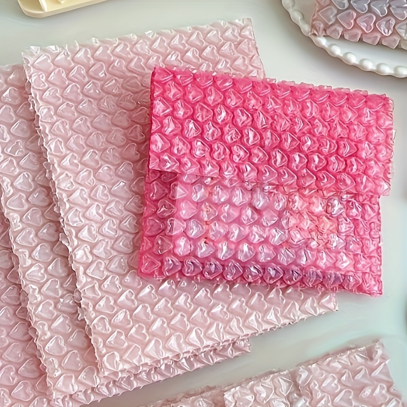 10pcs Heart Detail Bubble Wrap, Hot Pink PE Gift Packaging Bag, For Gift  Storage