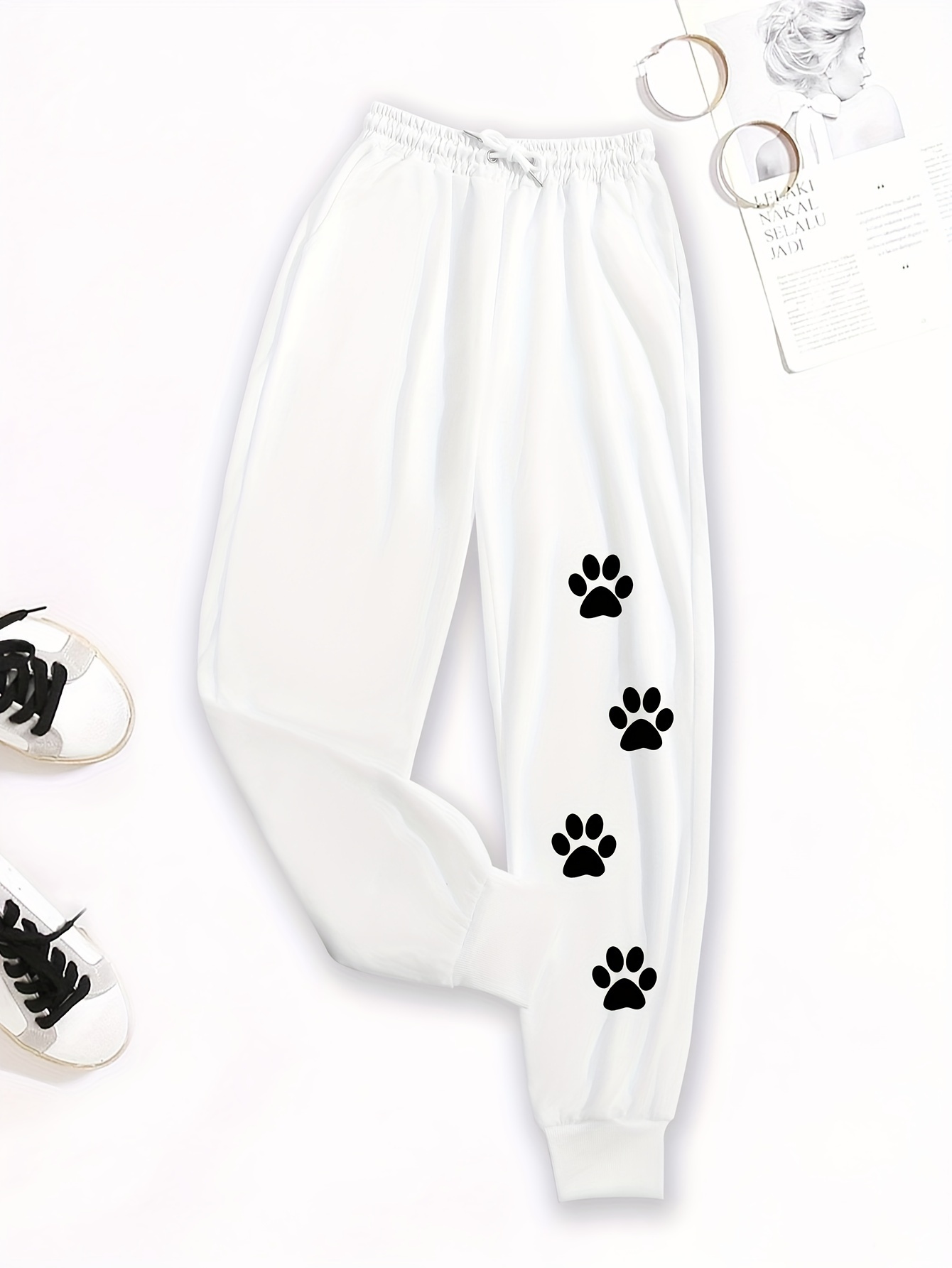 Dog Footprints Print Drawstring Pants Casual Loose Jogger - Temu Canada