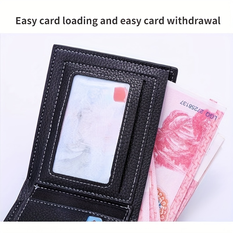 Men's Litchi Embossed Short Wallet Money Clip