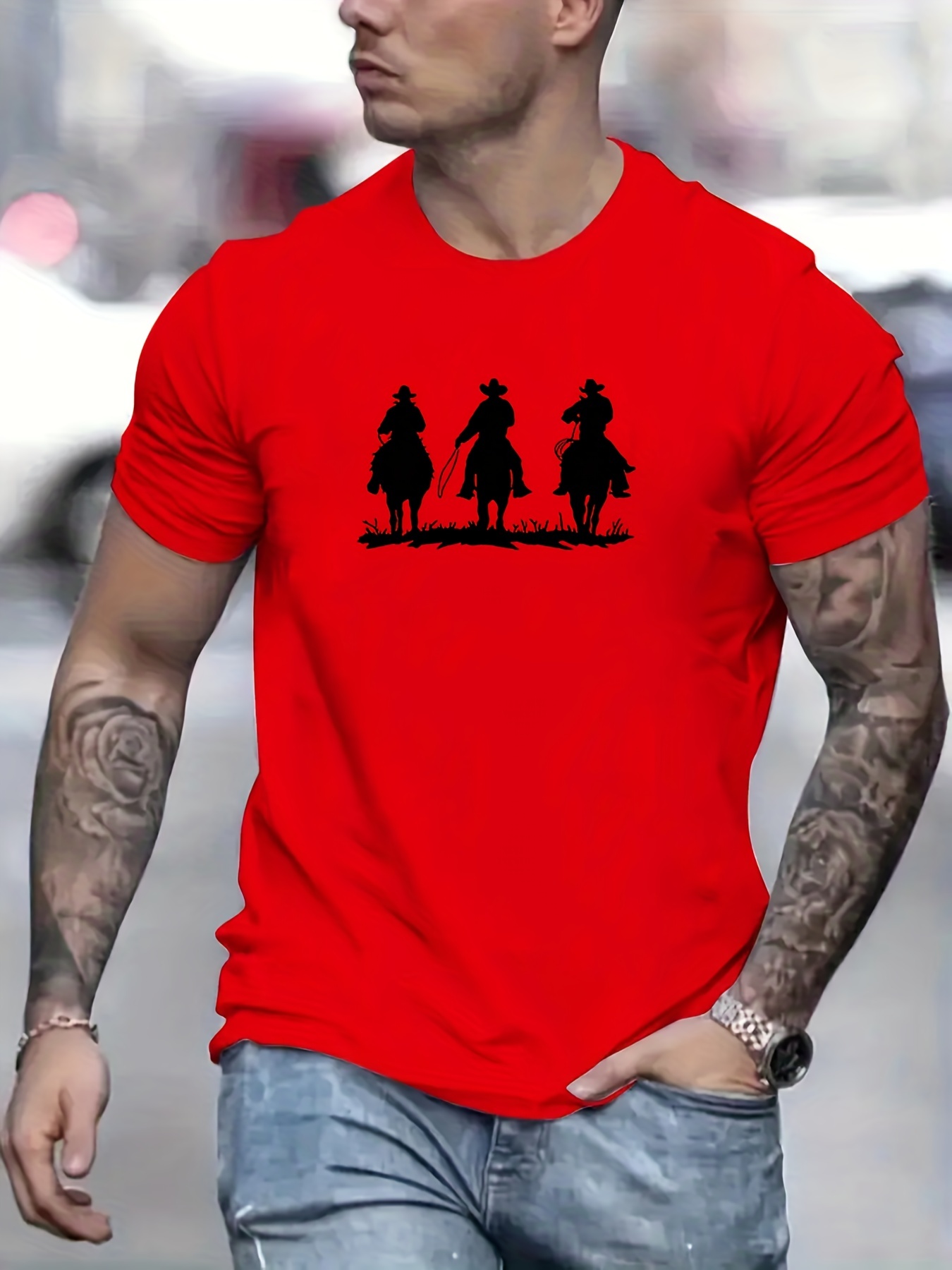 Estiloso Cowboy Padrão Impressão Homens Comfy Chic T shirt - Temu Portugal