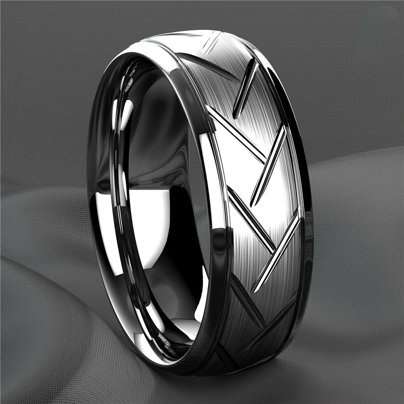 Simple Black Stainless Steel Rings Inner Ball And Outer Flat - Temu