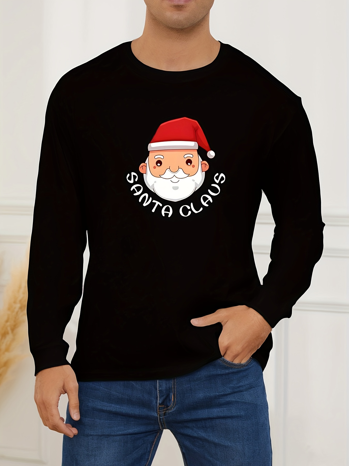 Impresión Hombre Navidad Camiseta Manga Larga Cuello Redondo - Temu Chile
