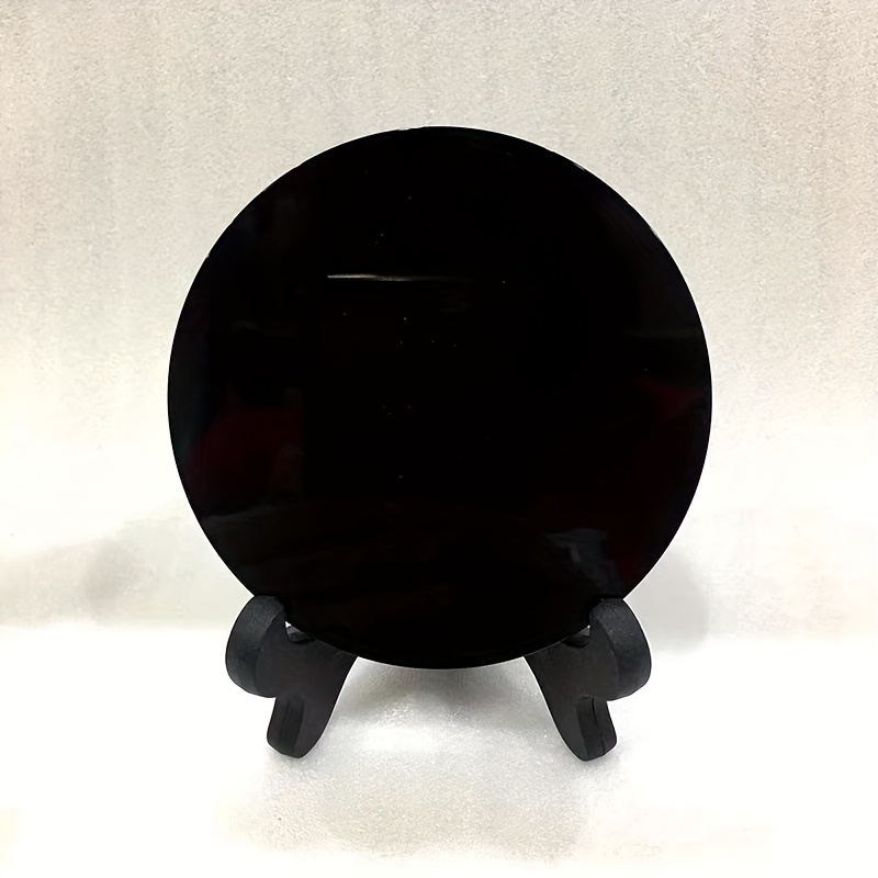 1pc Grattoir En Obsidienne Noire, Avec Support, Rond, Décoration