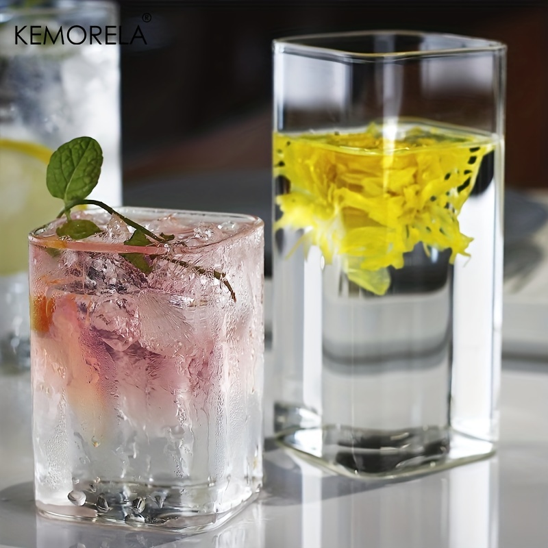 Square Glass Cups Tumbler Highball Drinking Glasses for Water Wine Beer  Cocktails Juice Iced Tea Coffee Mixed Drinks Kitchen Party Home Everyday  Use Clear Glassware 