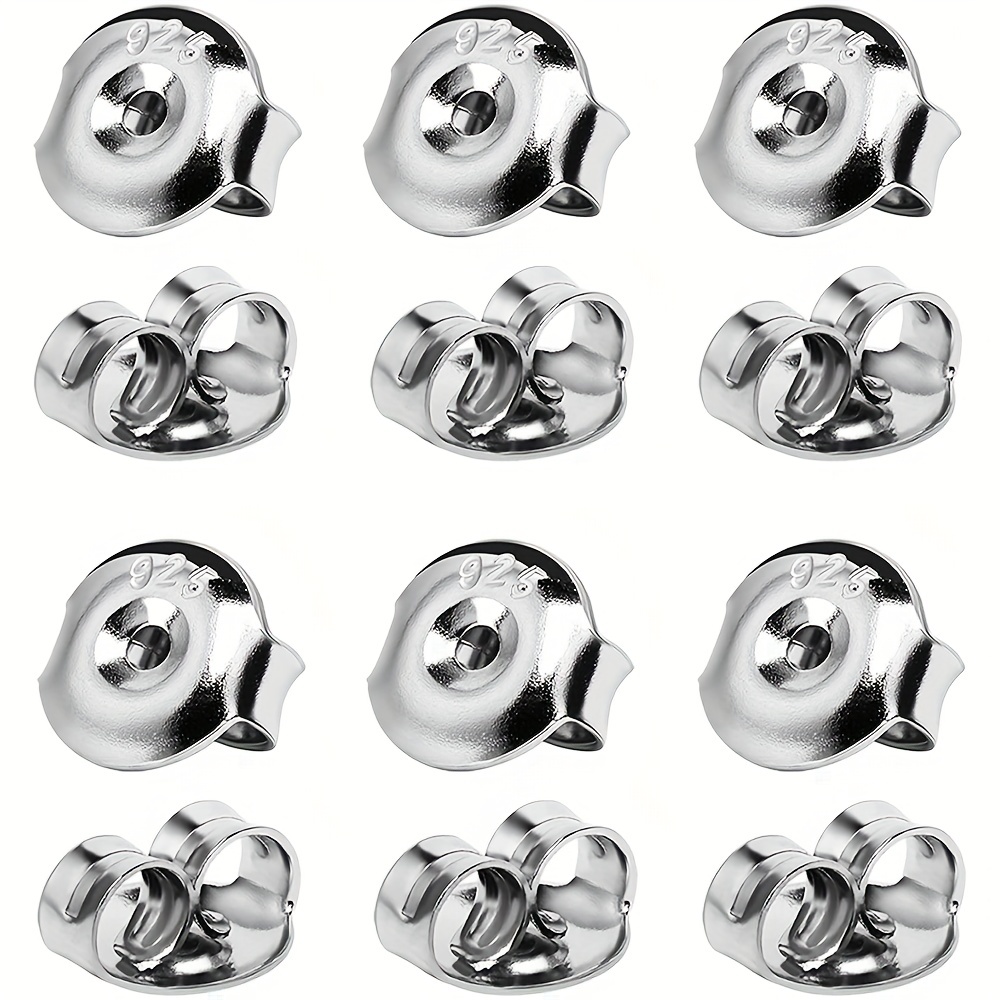 6Pairs/12Pcs White Gold Plated Metal Earring Backs for Studs, S925