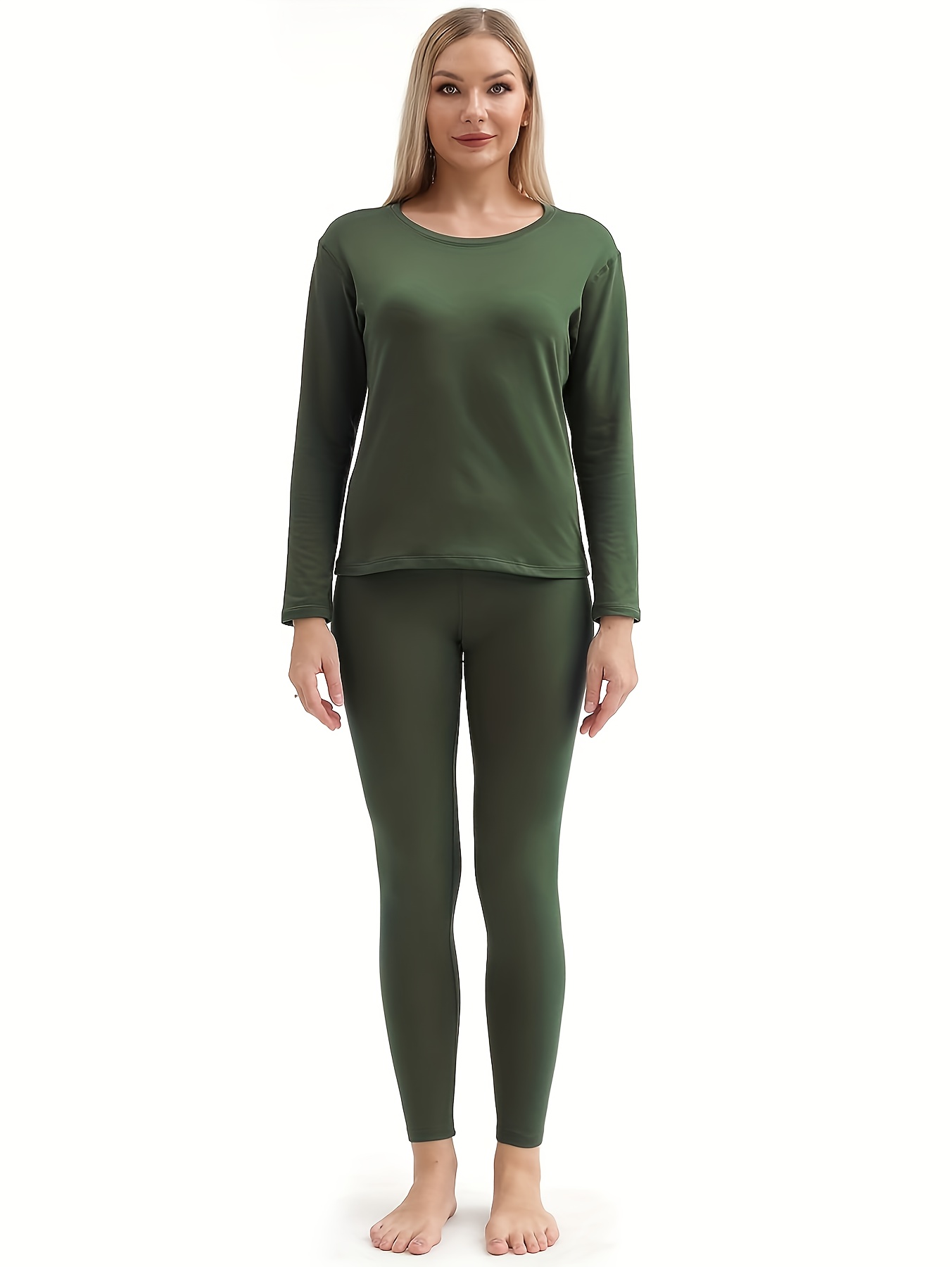  Thermal Underwear For Women, Long Johns Ski Cold Weather  Gear Set Base Layer Warm Winter Top And Bottom Running Green Small