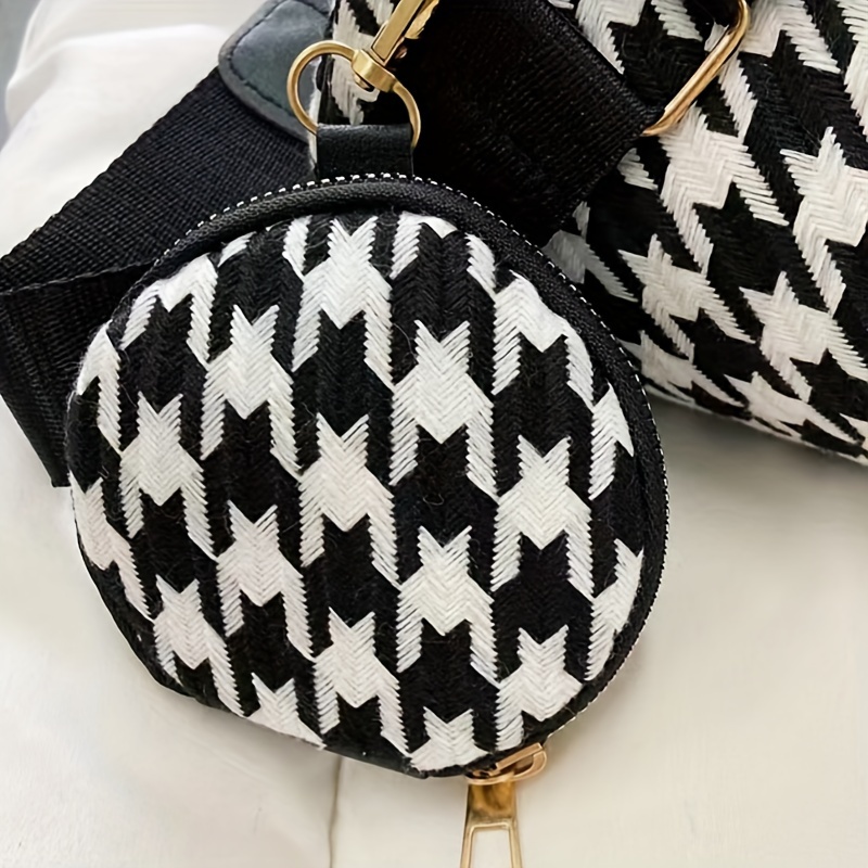 Two-in-one Crossbody Bag, Houndstooth Pattern Shoulder Bag, Women's Zipper  Bag With Mini Coin Purse - Temu