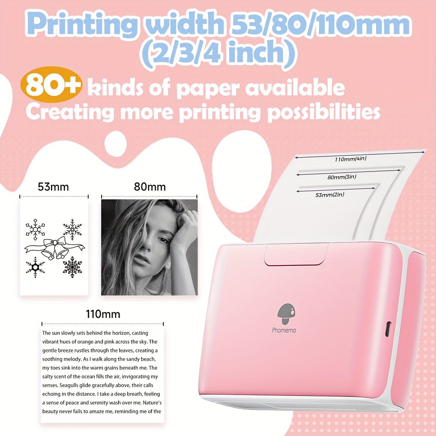 Phomemo M04S Bluetooth Portable Printer-Thermal Label Printer Notes  Printer, Support 2/3/4 inch Printing Width, 300dpi, Great for Document,  Notes