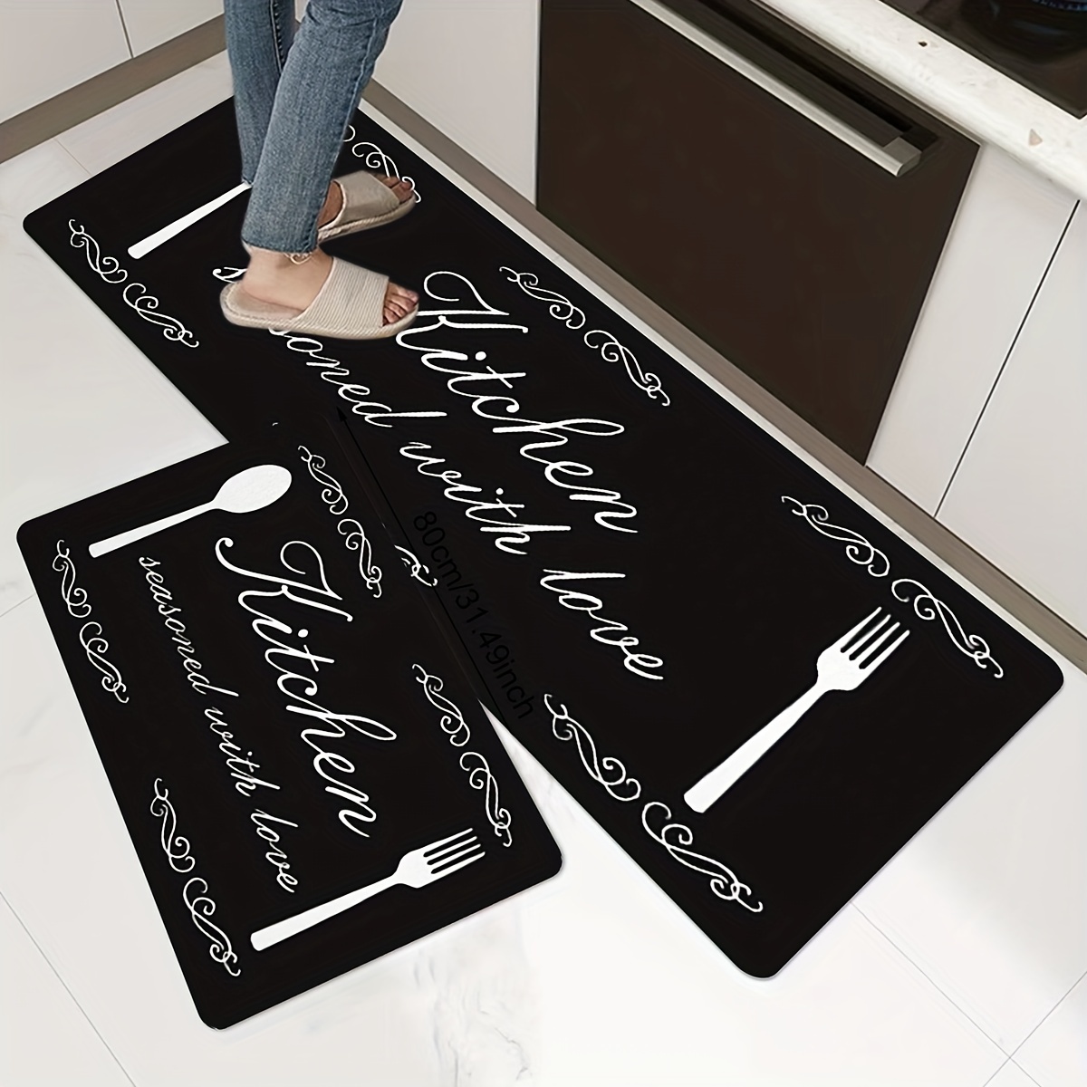 Kitchen Rugs And Mats Non Skid Washable Cooking Black - Temu