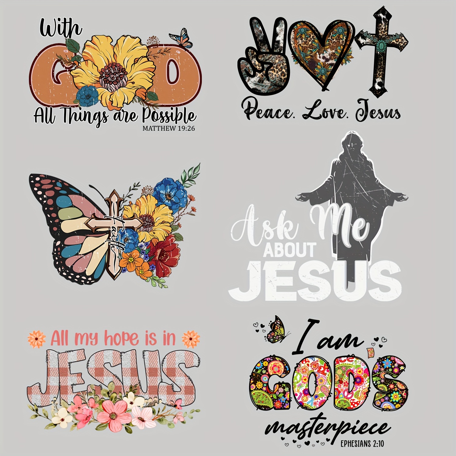 10pcs Jesus Iron-on Transfer Designs Heat Press Appliques Heat Transfer  Vinyl Patches For DIY Clothing T-Shirt Mask Jeans Backpack