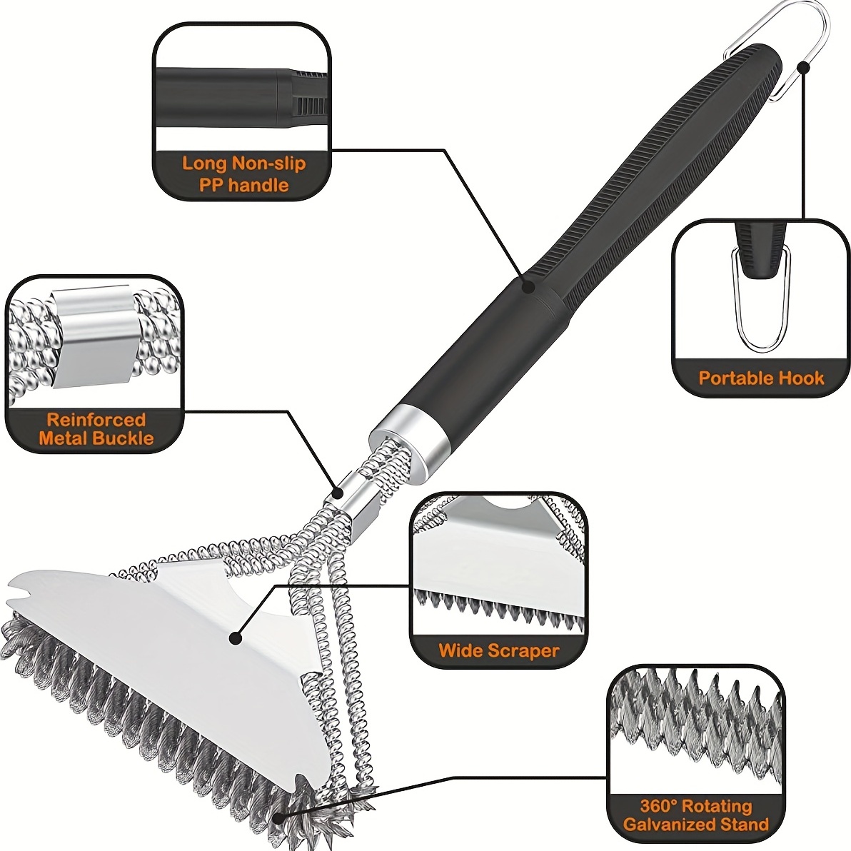 Grill Brush And Scraper, Extra Strong Bbq Cleaner Accessories, Stainless  Steel Wire Grill Cleaning Brush, Safe Wire Bristles Barbecue Triple  Scrubbers Cleaning Brush For Gas/charcoal Grilling Grates, Wizard Tool, Cleaning  Supplies 