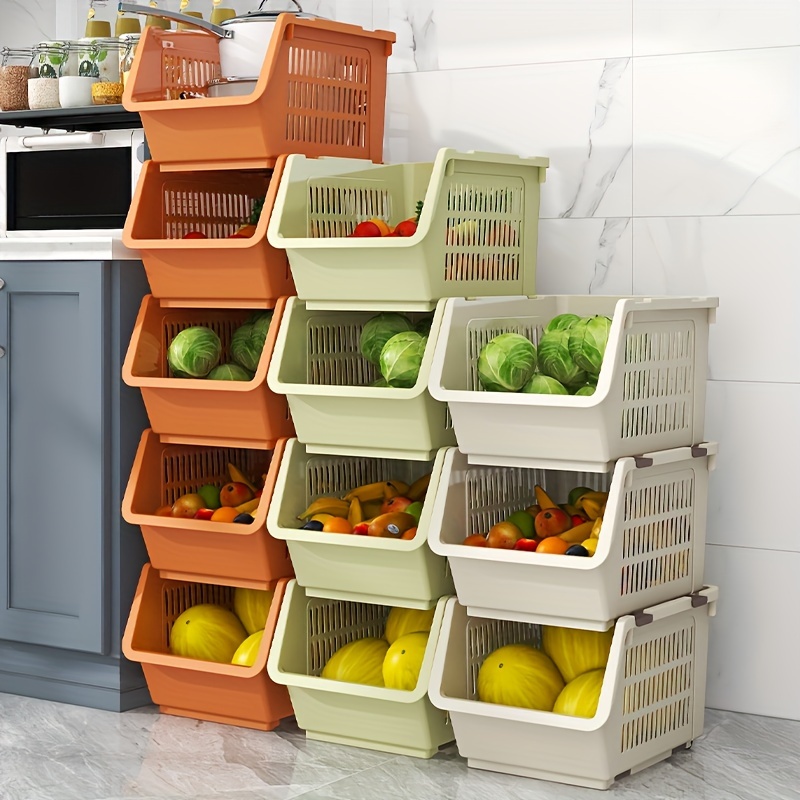 New Multi-Layer Household Kitchen Storage Baskets Plastic Multifunctional  Vegetable And Fruit Racks Can Be Stacked For Storage