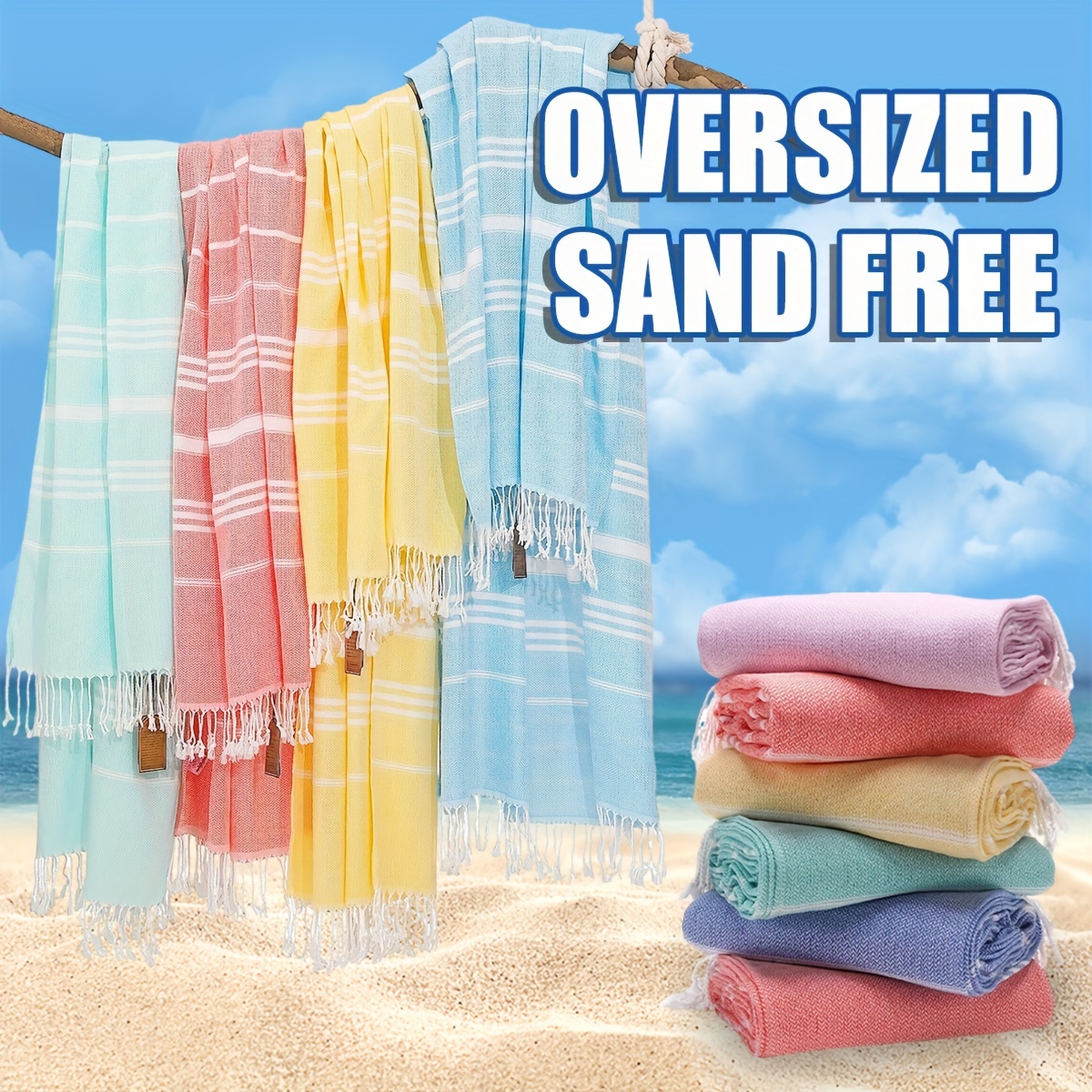 2 Packs Cotton Turkish Beach Towels Sand Free Quick Dry Oversized Bath Pool  Swim Towel Extra Large Xl Big Blanket Adult Travel Essentials Cruise  Accessories Must Haves Clearance Vacation Stuff Pool Swim