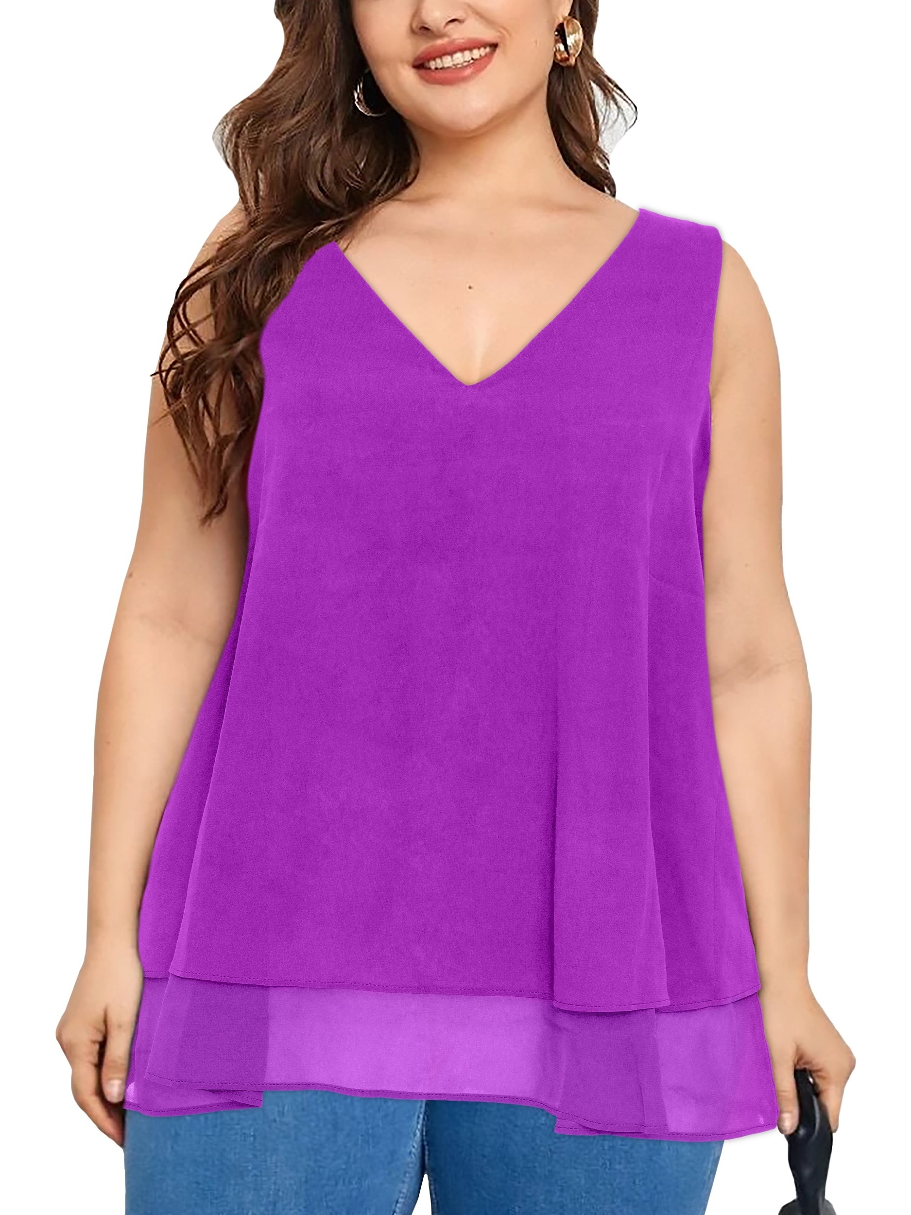  LUGOGNE Plus Size Tank Tops for Women Casual Vneck
