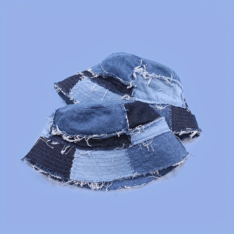 Japanese Niche Designer Bucket Hat Showing Small Face Retro Beggar Style  Splicing Contrasting Color Denim Basin Caps for Women