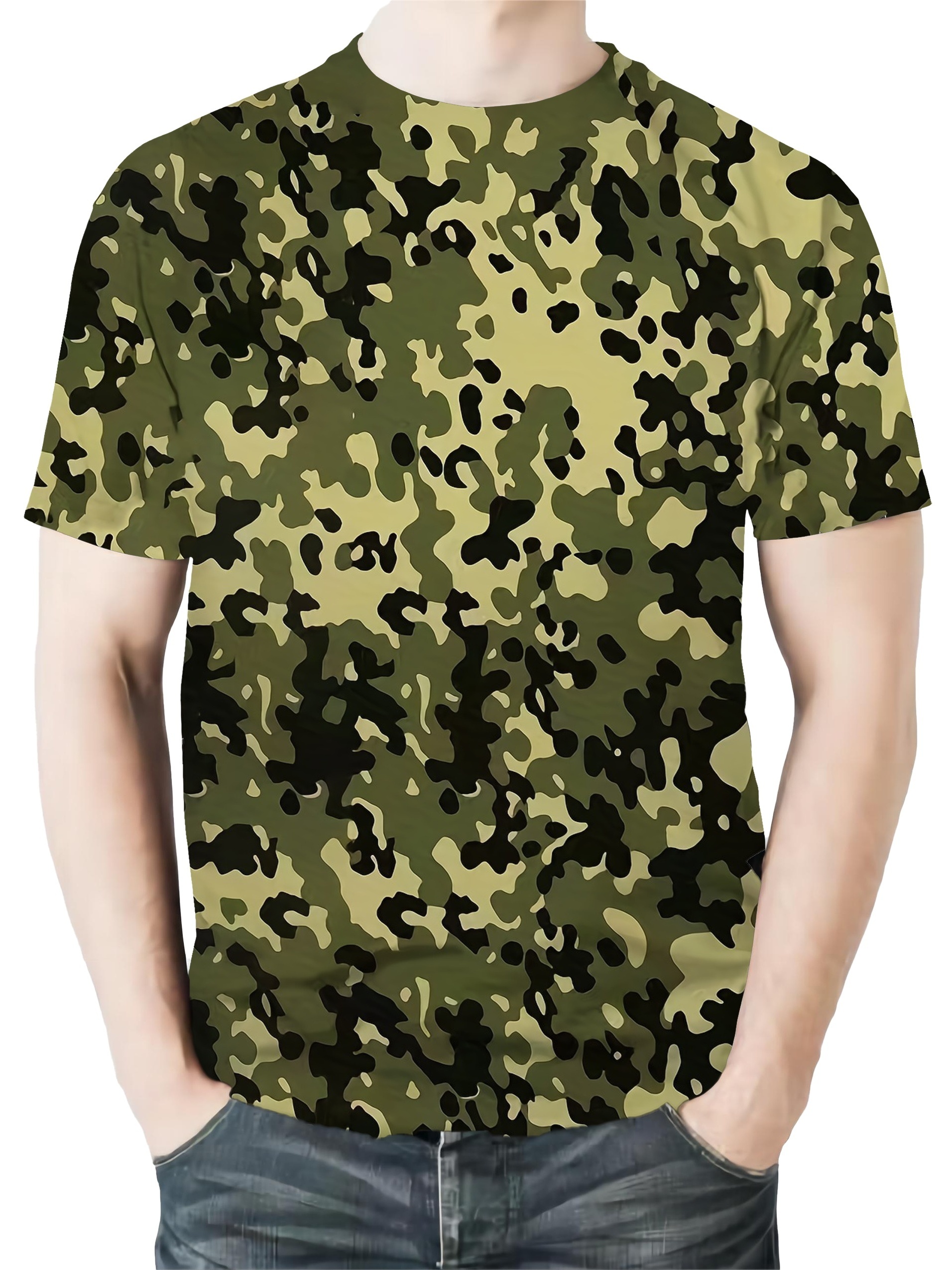 Military Camo Green Short Sleeve Tee Shirt for Hunting and Casual