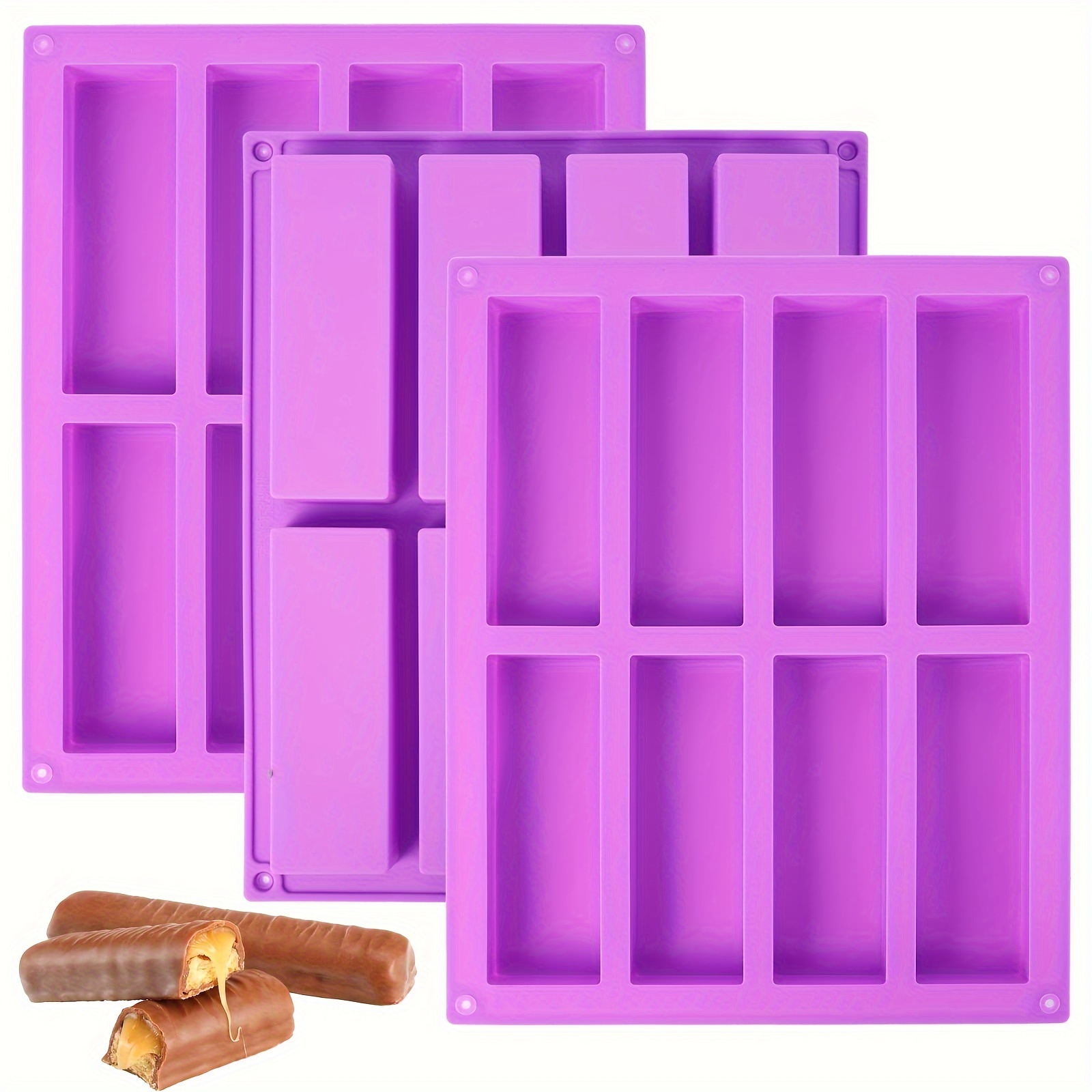 Molde de barra de granola de 8 cavidades, paquete de 2 moldes rectangulares  de silicona para chocolate, molde para hornear cereales, barra energética