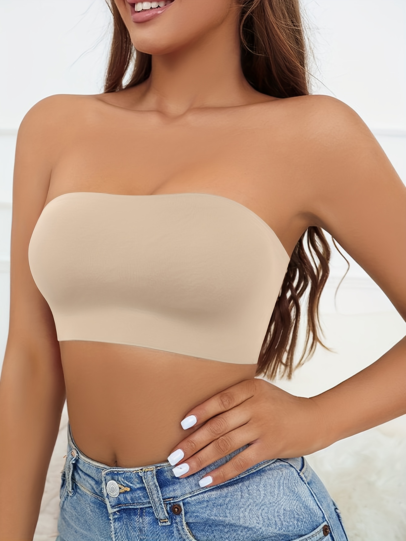 Girl's Strapless Bandeau Bralette Wire Free Ribbed Stretchy - Temu