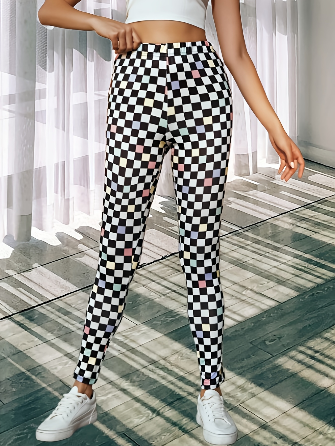 Colorblock Plaid Lounge Pants, Casual & Soft Elastic Waistband Pants,  Womens Loungewear & Sleepwear